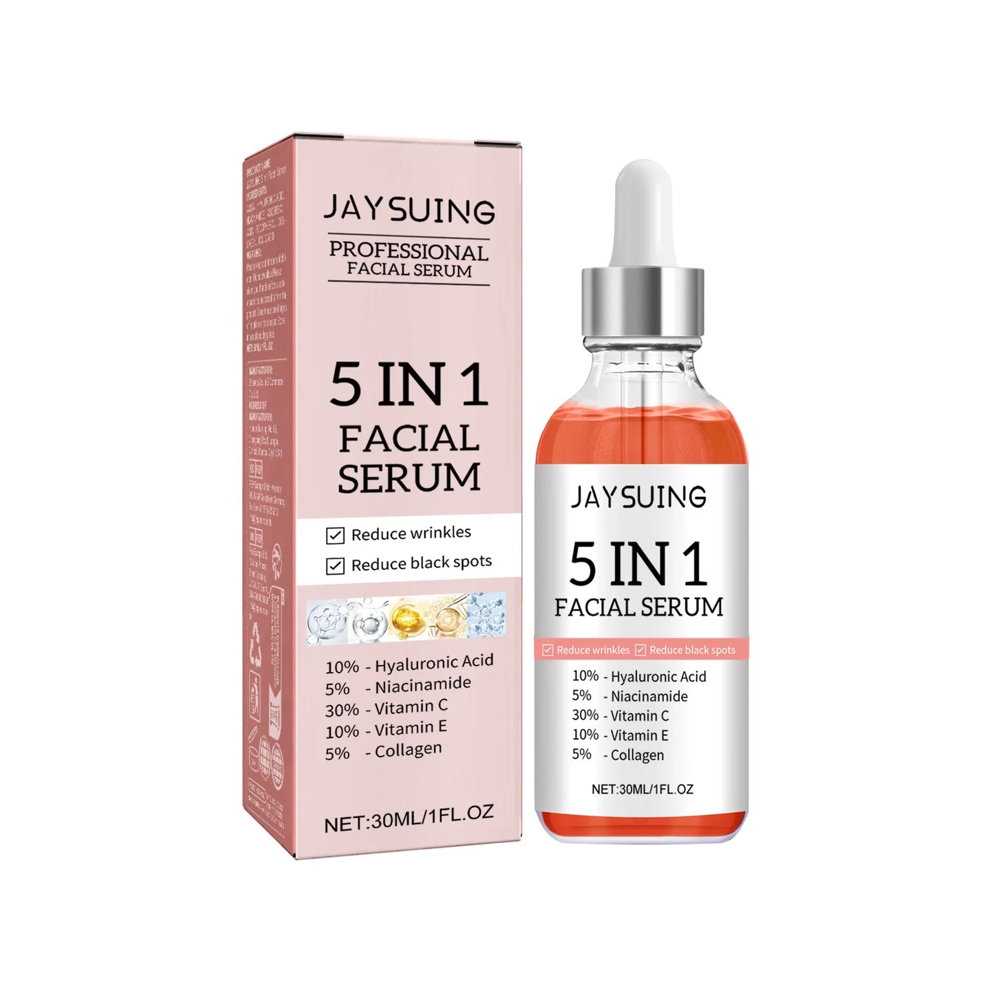 5 In 1 Fade fine lines Firming Face Serum Moisturizing brightning Vitamin C Hyaluronic Acid Facial Serum Shrink Pores Skin Care